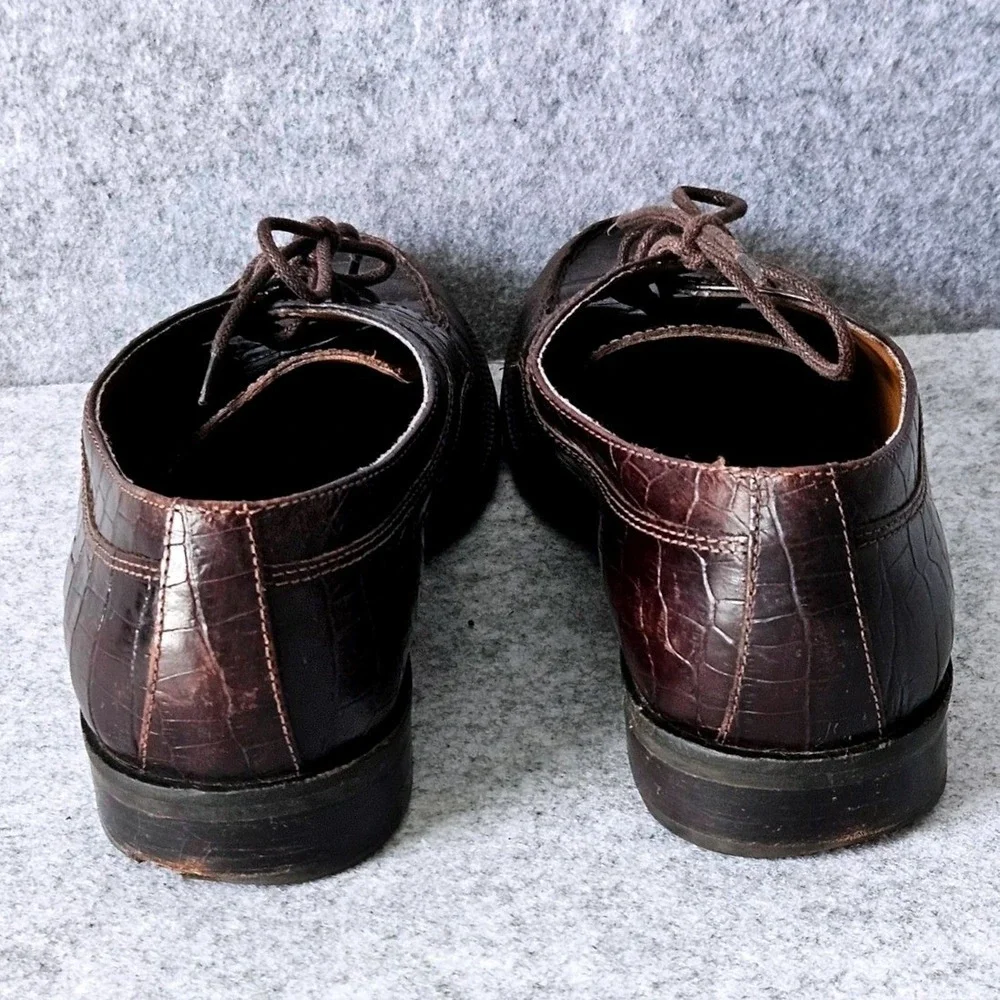 Lauren‎ Ralph Lauren Mens Dark Brown Croc Embossed Leather Apron Toe Oxfords 7.5